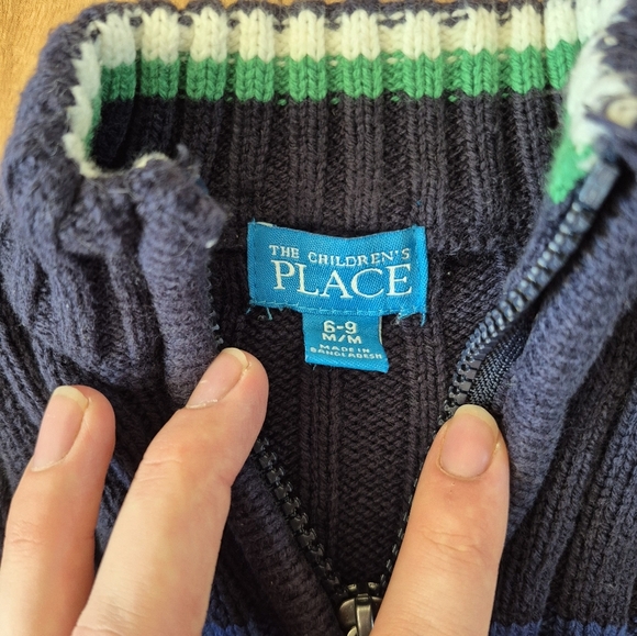 The Children’s Place Boys’ Navy & Green Sriped Sweater – Size 6–9M - Picture 2 of 3